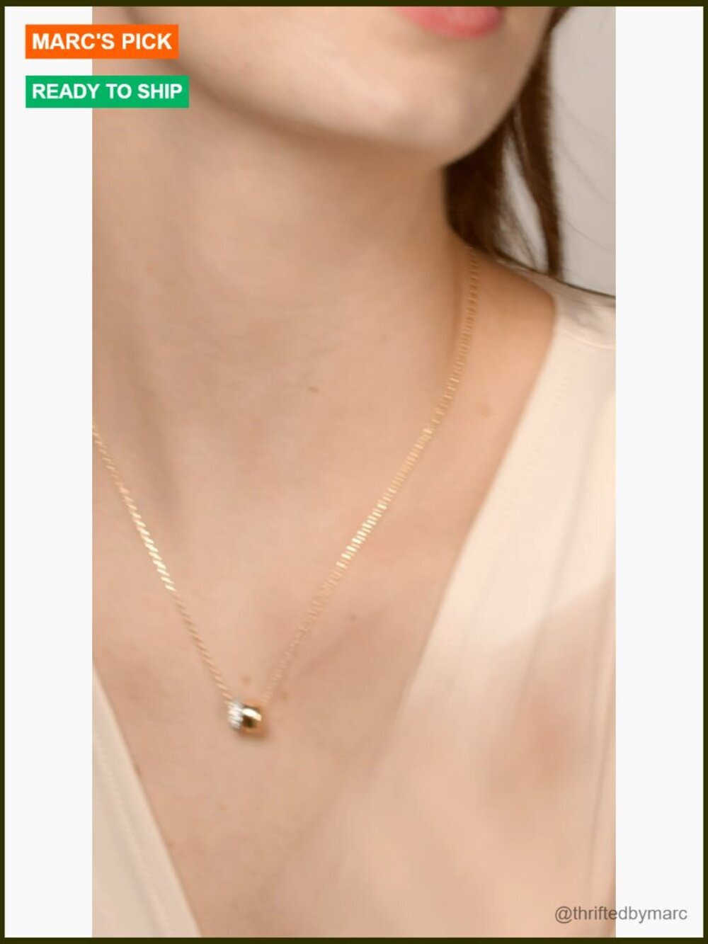 14K Gold Plated Rondelle Pendant Necklace with Cubic Zirconia - Picture 5 of 5